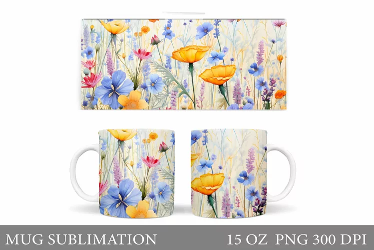 Flowers Mug Sublimation. Wildflowers Mug Design