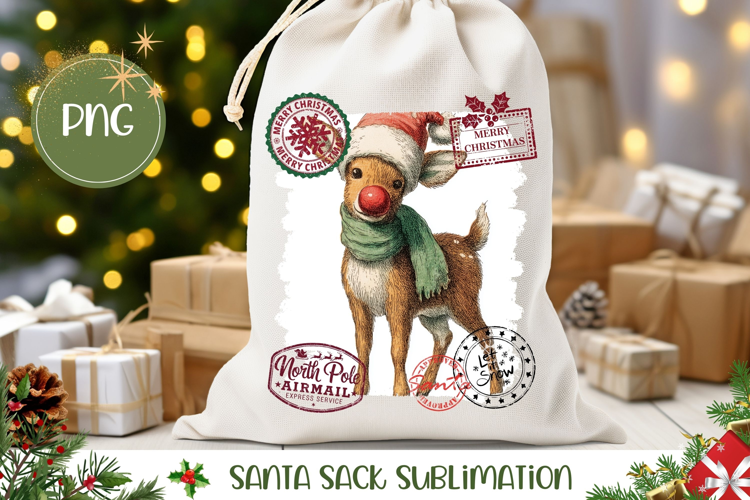 Cartoon Christmas Deer Santa Sack Template