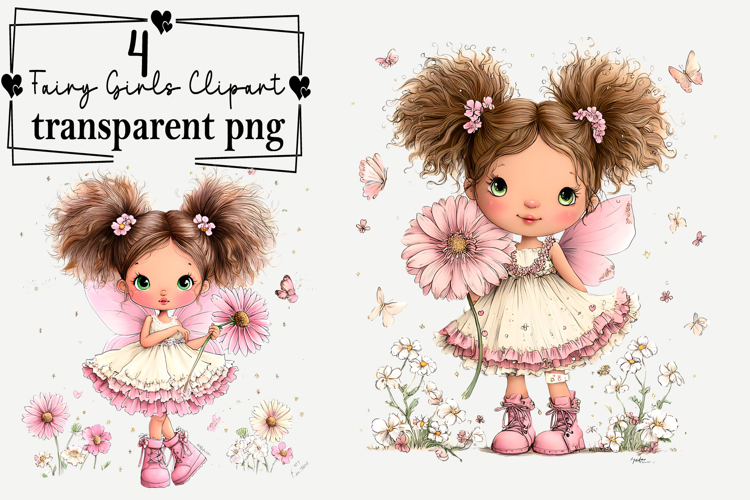 Whimsical Fairy Girls Clipart Watercolor PNG example image 1