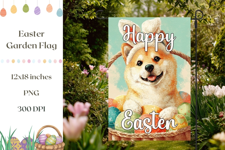 Funny Easter Dog Garden Flag, Happy Easter Garden Flag