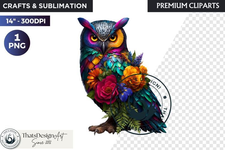 Floral Owl Fantasy clipart, Botanical and Wildlife Graphics