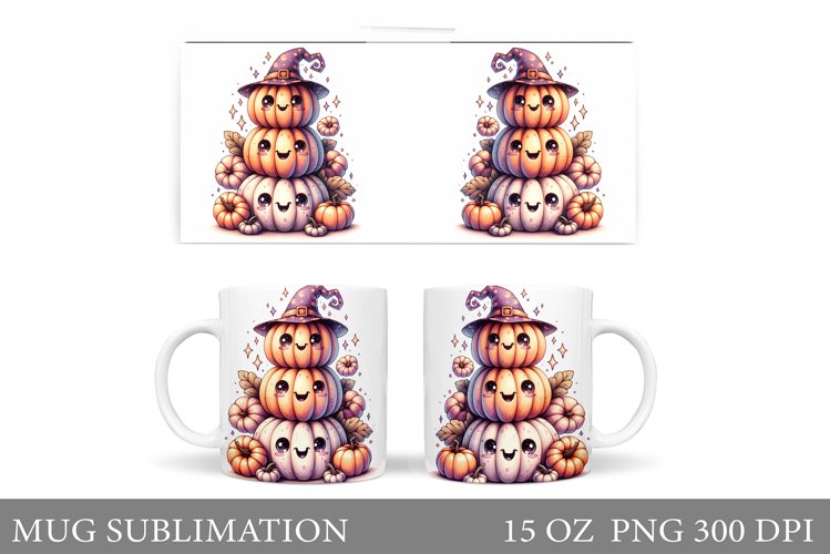 Cute Pumpkin Mug Sublimation. Cute Halloween Mug Wrap Design example image 1