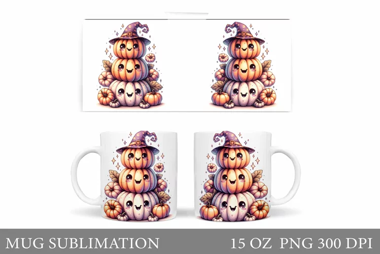 Cute Pumpkin Mug Sublimation. Cute Halloween Mug Wrap Design