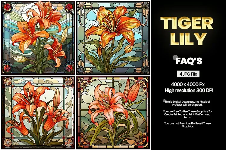 Stained Glass Tiger Lily Square Coaster - 04 Variations