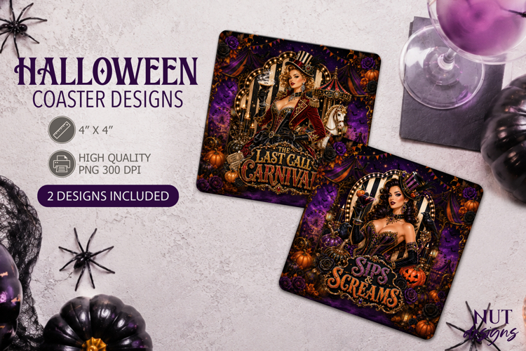 Witch Vintage Halloween Carnival Coaster square Coaster
