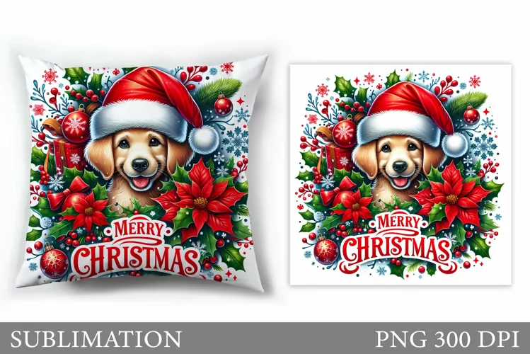 Christmas Dog Pillow Design. Christmas Pillow Sublimation