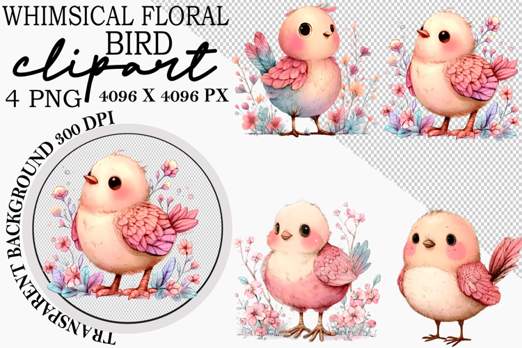 Whimsical Floral Bird Clipart