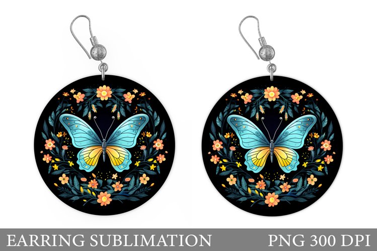 Butterfly Earring Sublimation. Flowers Round Earring example image 1