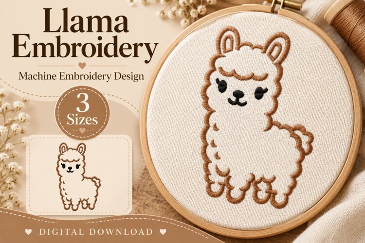 Cute Llama Outline Embroidery Design example image 1