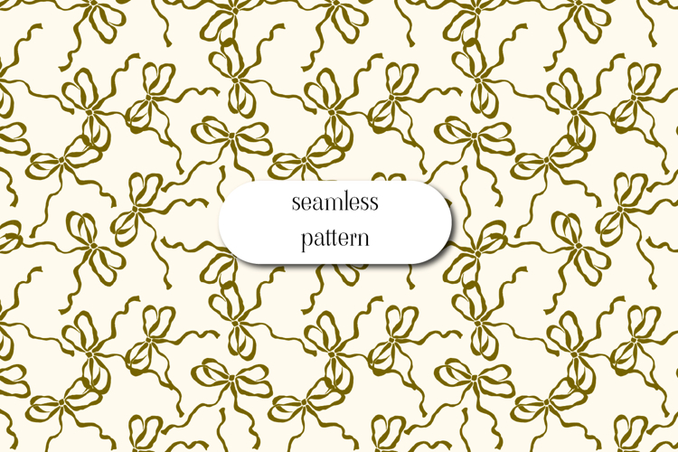 Olive Green Ribbon Bow Seamless Pattern on Cream Backdrop example image 1