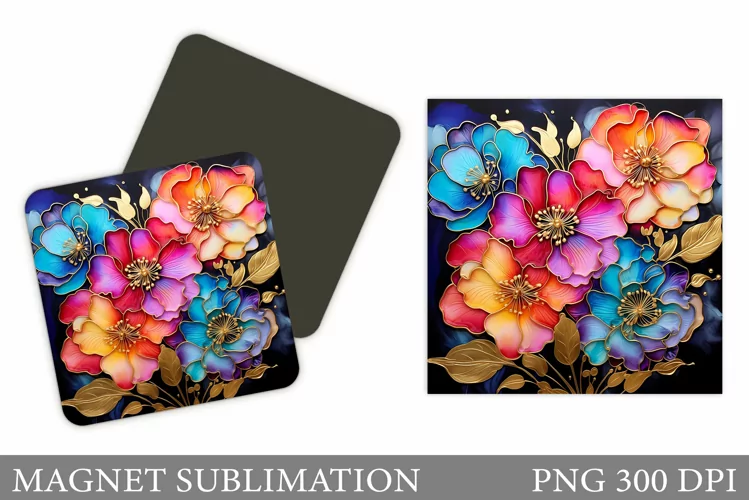 Flowers Square Magnet Design. Flowers Magnet Sublimation