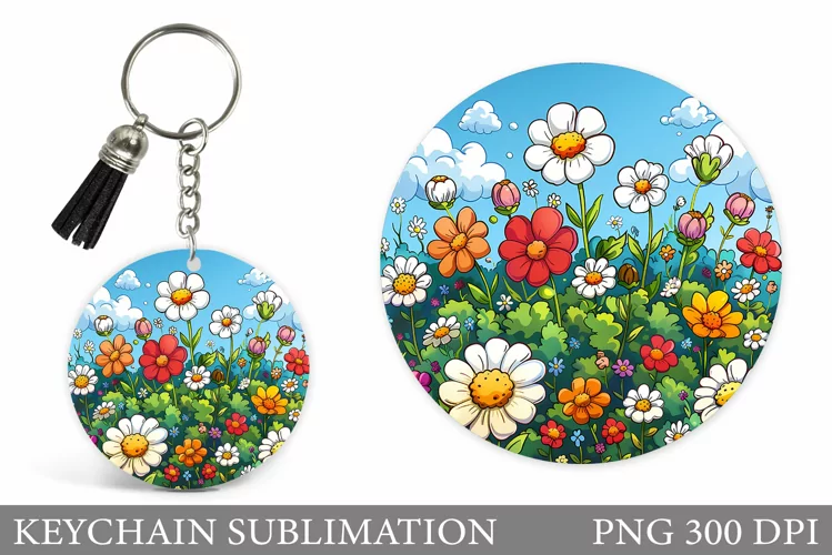 Daisy Flowers Keychain Design. Floral Keychain Sublimation