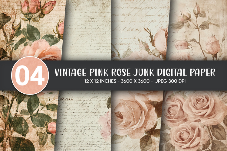 Vintage Pink Rose Junk Digital Paper example image 1