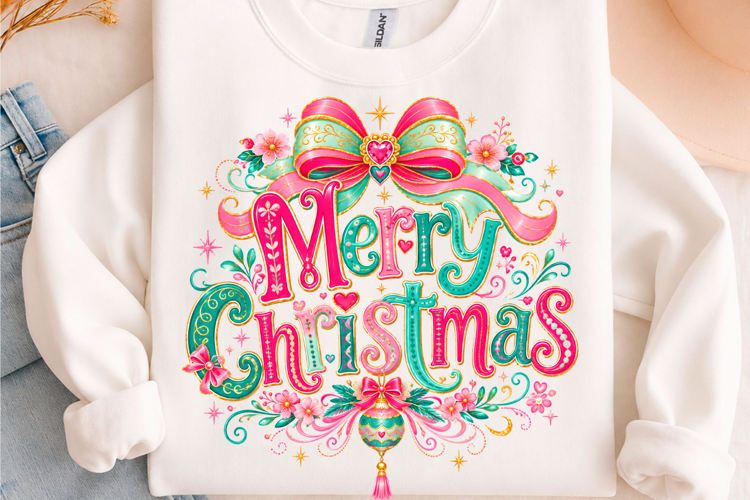 Preppy Pink & Teal Merry Christmas PNG