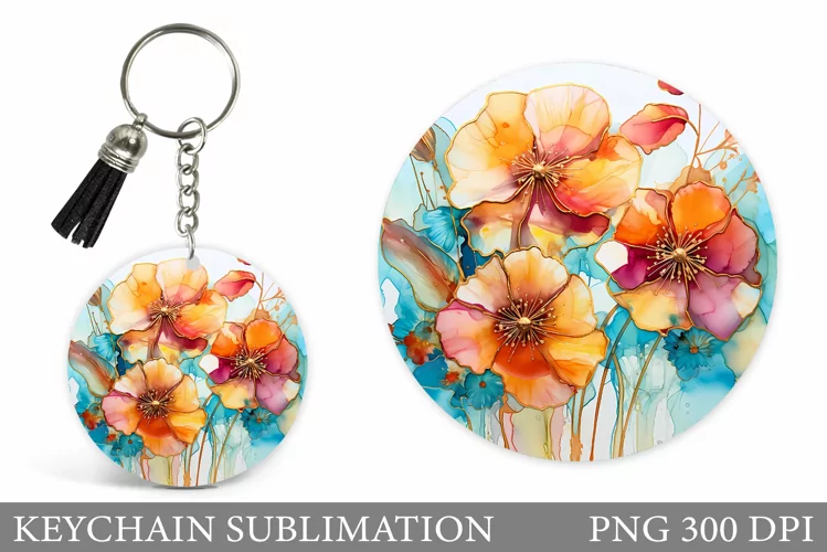 Flowers Keychain Sublimation. Flowers Round Keychain