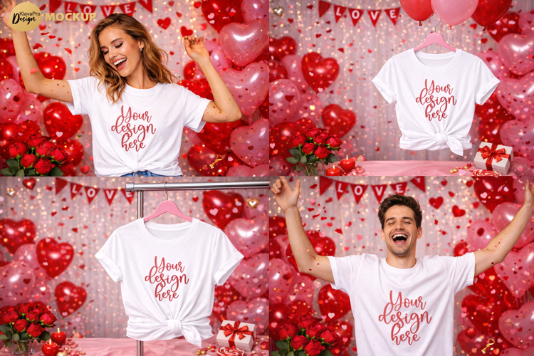 Valentine T Shirt Mockup Romantic Apparel PNG JPG