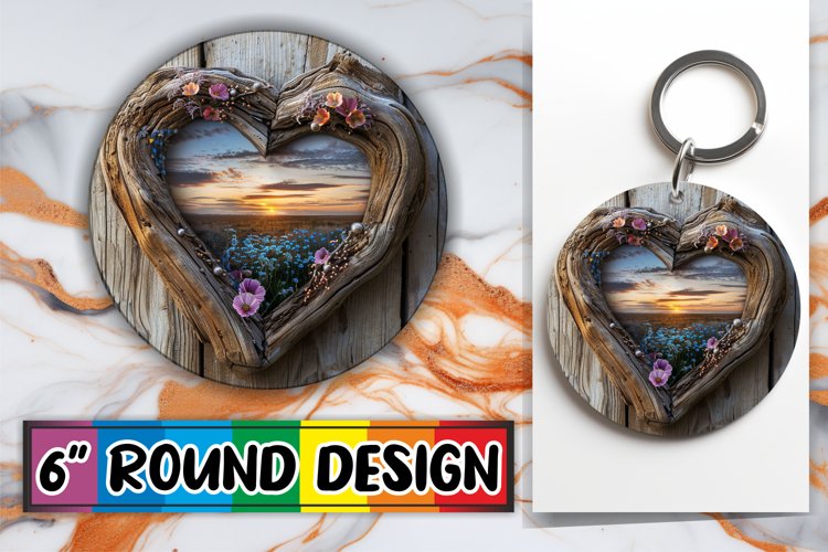 Timber Tranquility: Wooden Heart Sublimation PNG example image 1