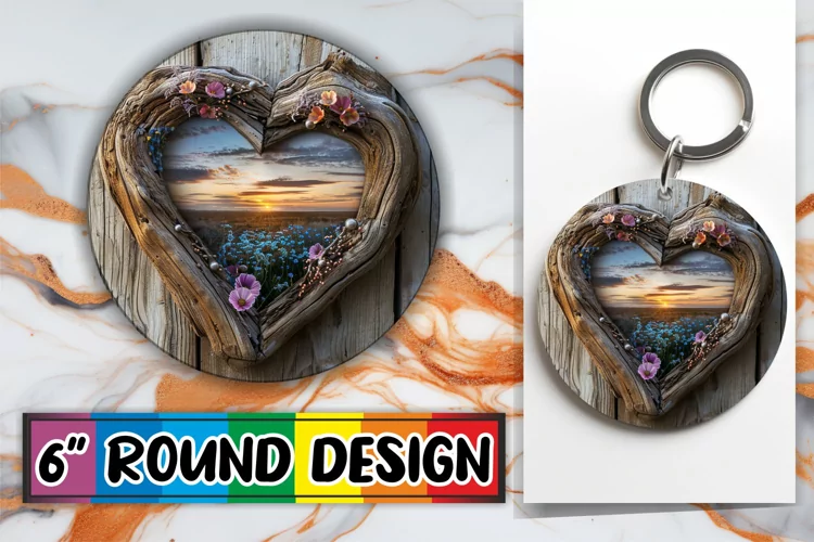 Timber Tranquility: Wooden Heart Sublimation PNG