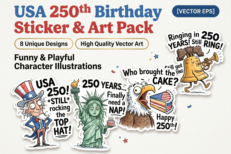 USA 250th Anniversary Funny Cartoon Humor Bundle T-Shirt EPS