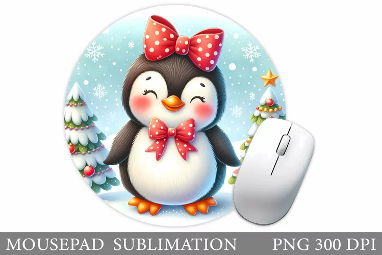 Cute Penguin Mouse Pad. Christmas Penguin Mouse Pad Design