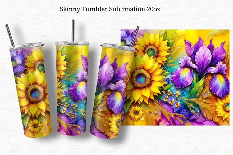 Sunflowers and irises, Tumbler Wrap 20oz,