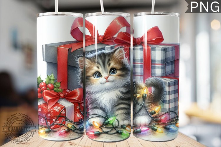 Christmas Cat Tumbler Wrap - Christmas Tumbler PNG Design