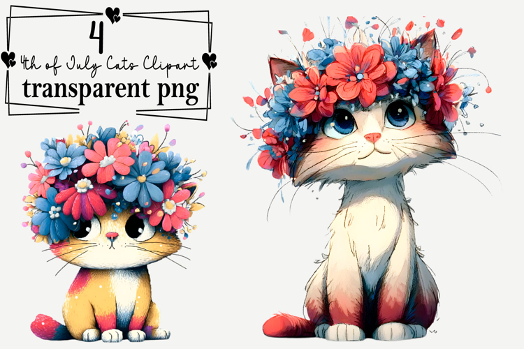 4th of July Cat PNG Clipart Watercolor PNG