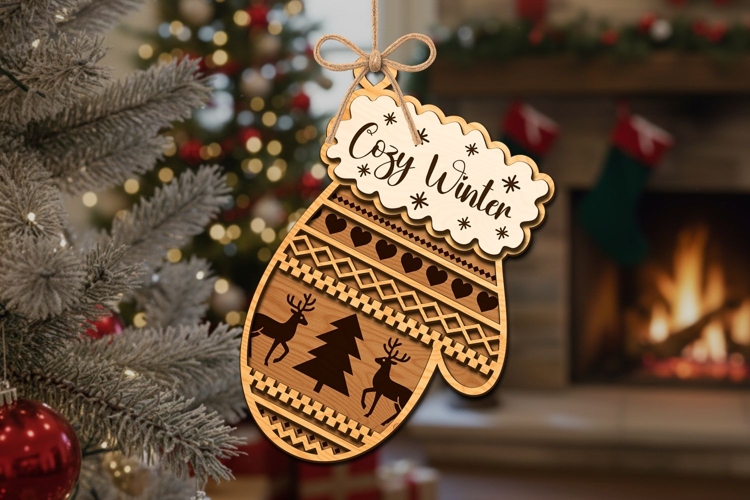 Christmas Mitten Ornament Laser Cut | Glowforge | SVG