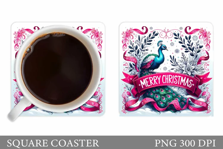 Christmas Peacock Coaster. Christmas Coaster Sublimation