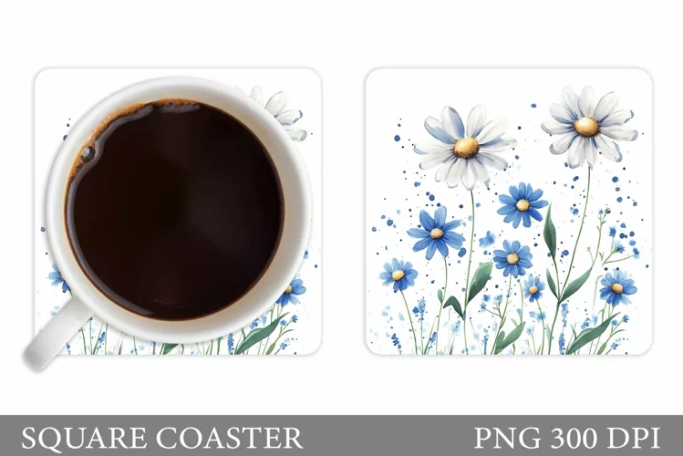 Daisy Flowers Coaster Design. Flowers Sublimation