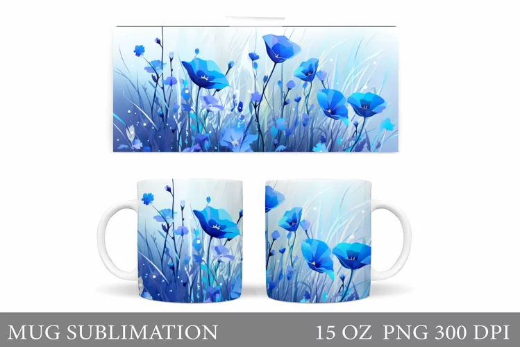 Flowers Mug Sublimation. Floral Mug Wrap Design