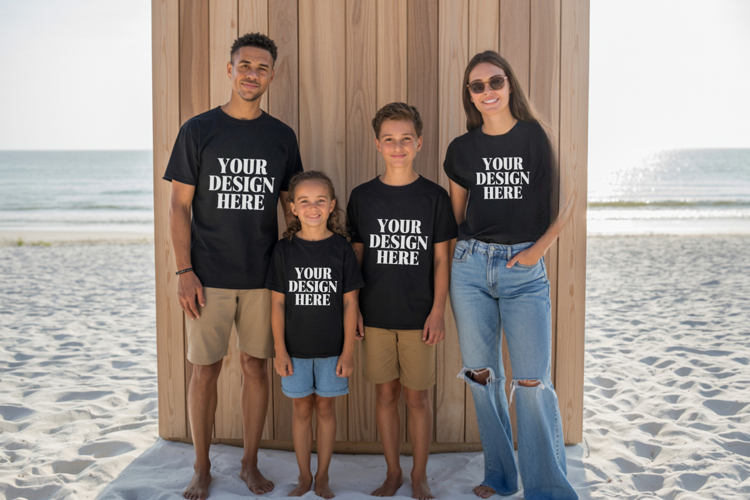 Bella Canvas 3001 Family Group Mockup | Matching T-Shirt Fla