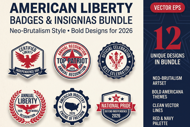 Patriotic 4th of July 2026 Freedom Badge Seal Bundle EPS Set