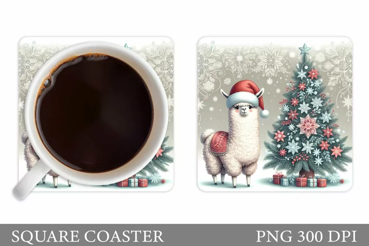 Christmas Lama Coaster Design. Christmas Coaster Sublimation