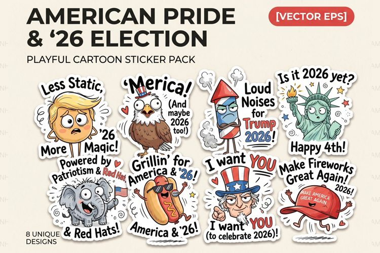 Funny Trump 2026 4th of July Sticker Bundle For Crafters