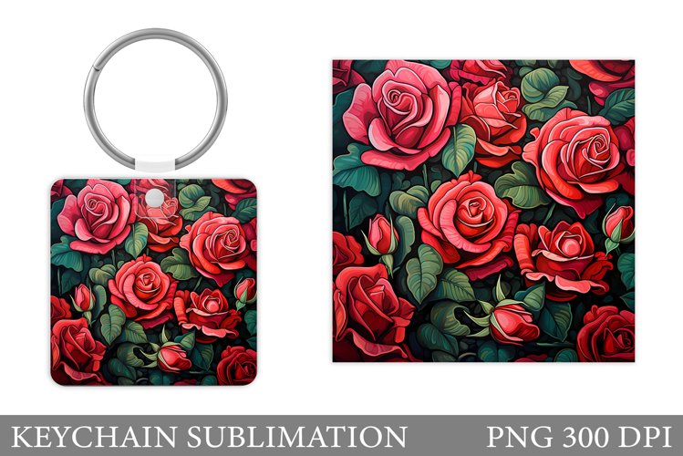 Rose Keychain Sublimation. Flowers Square Keychain Design