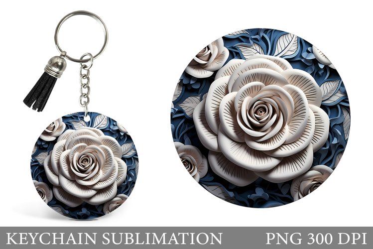 3D Rose Round Keychain Design. Flowers Keychain Sublimation example image 1