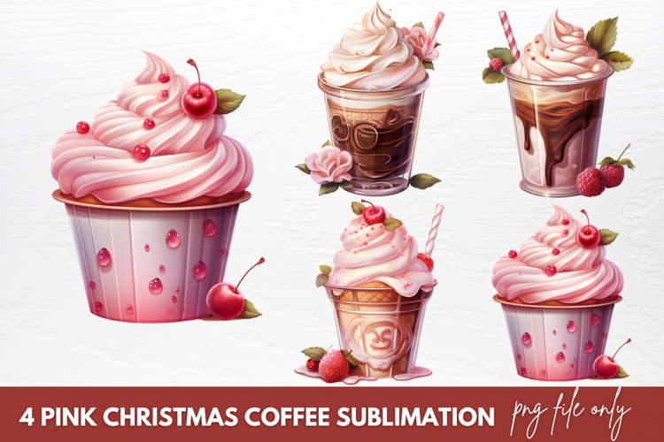 Pink Christmas Coffee Sublimation, Christmas Coffee Clipart