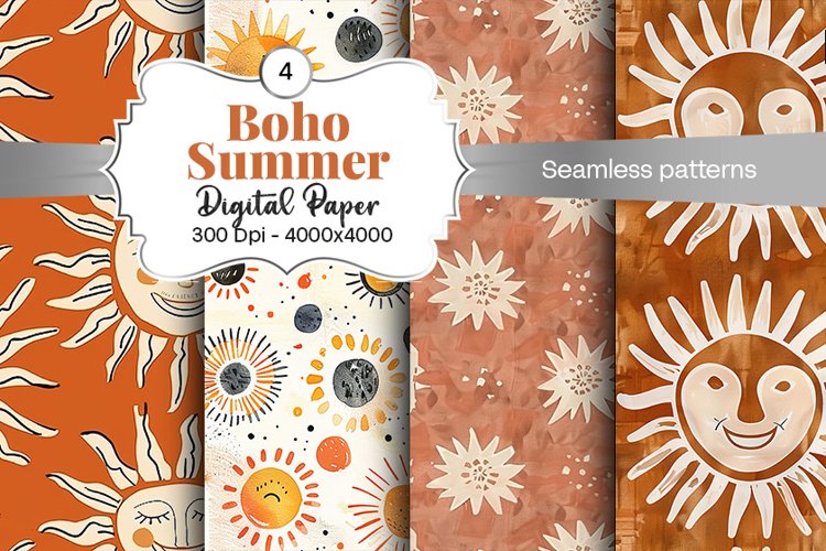 Summer Boho digital paper Seamless backgrounds example image 1