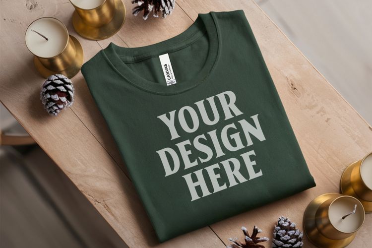 Christmas Bella Canvas 3001 Forest Green Folded Tshirt Mocku