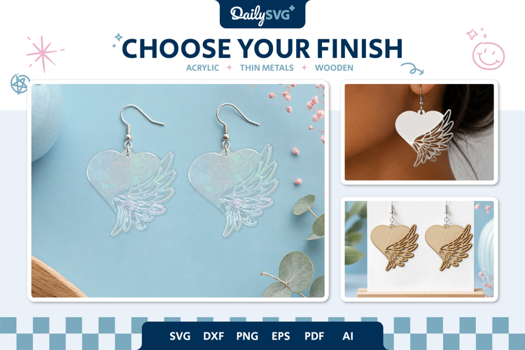 Angel Wing Heart Earrings Laser Cut SVG