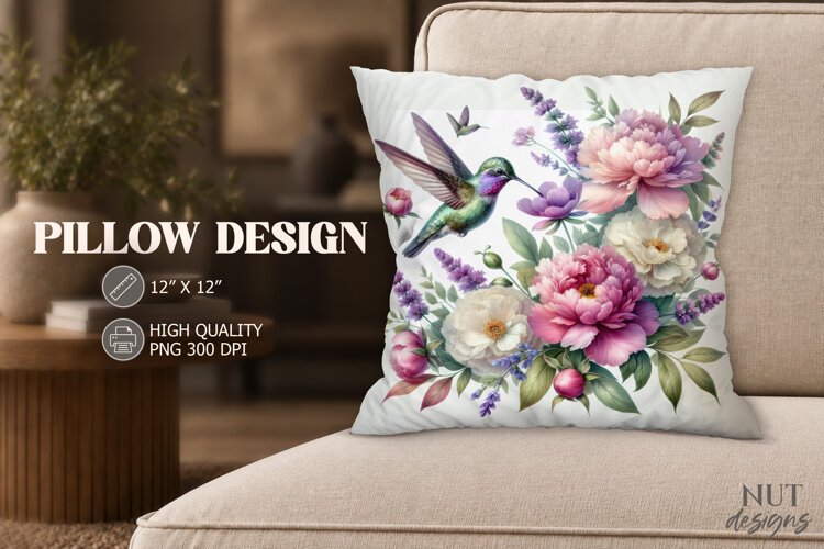 Floral Hummingbird Pillow, Hummingbird with flowers example image 1