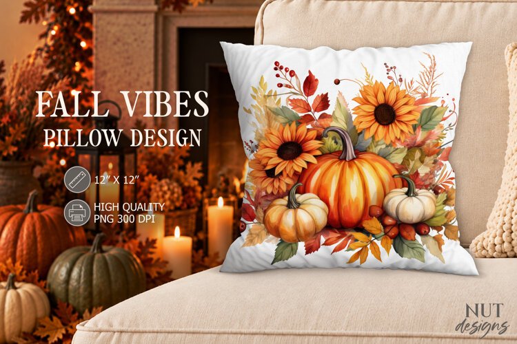 Autumn Pumpkin Sunflower Pillow PNG example image 1