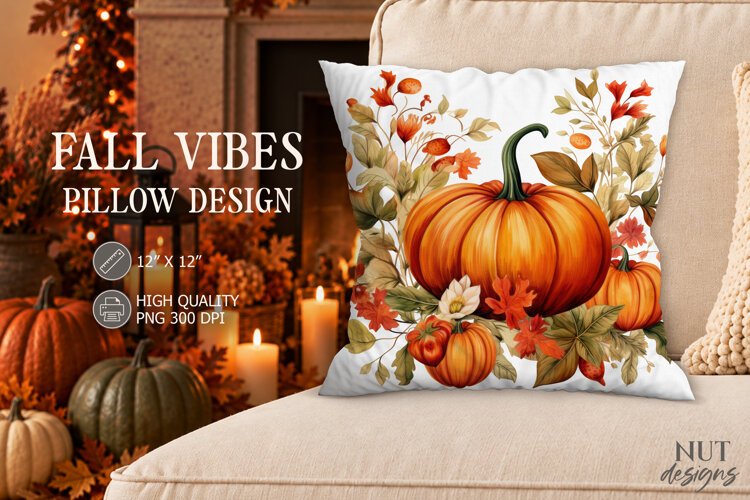 Fall orange pumpkin Pillow PNG autumn decor example image 1