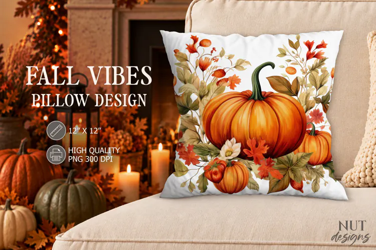 Fall orange pumpkin Pillow PNG autumn decor