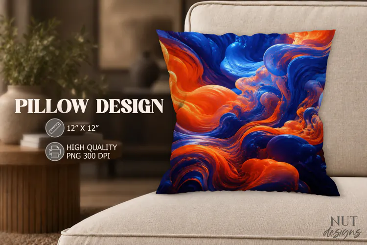 Orange and Blue Swirl Pillow dynamic curves background