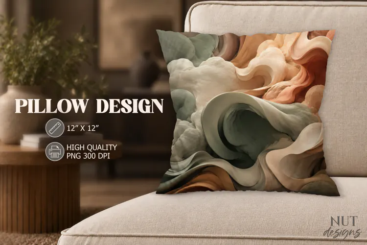 Sage and Terracotta Swirl Pillow dynamic curves background