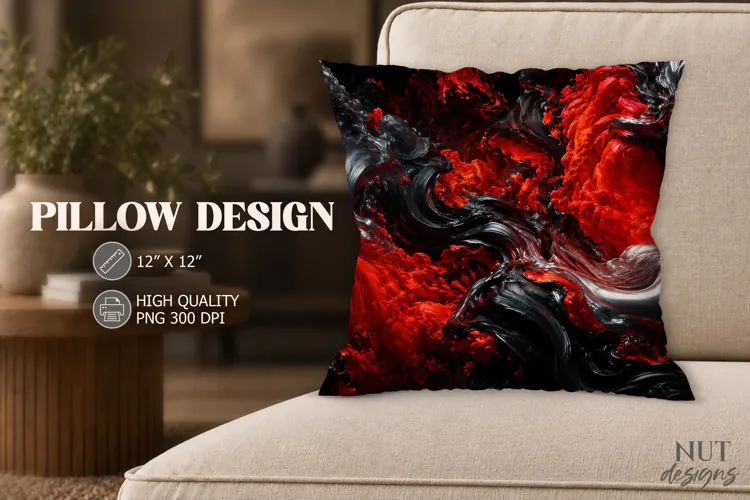 Red and Black Swirl Pillow dynamic curves background
