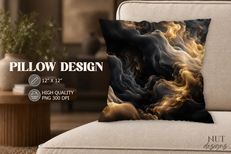 Gold and Black Swirl Pillow dynamic curves background