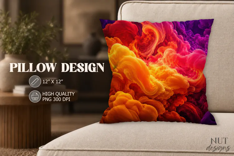 Vibrant Orange Pink Pillow dynamic clouds background